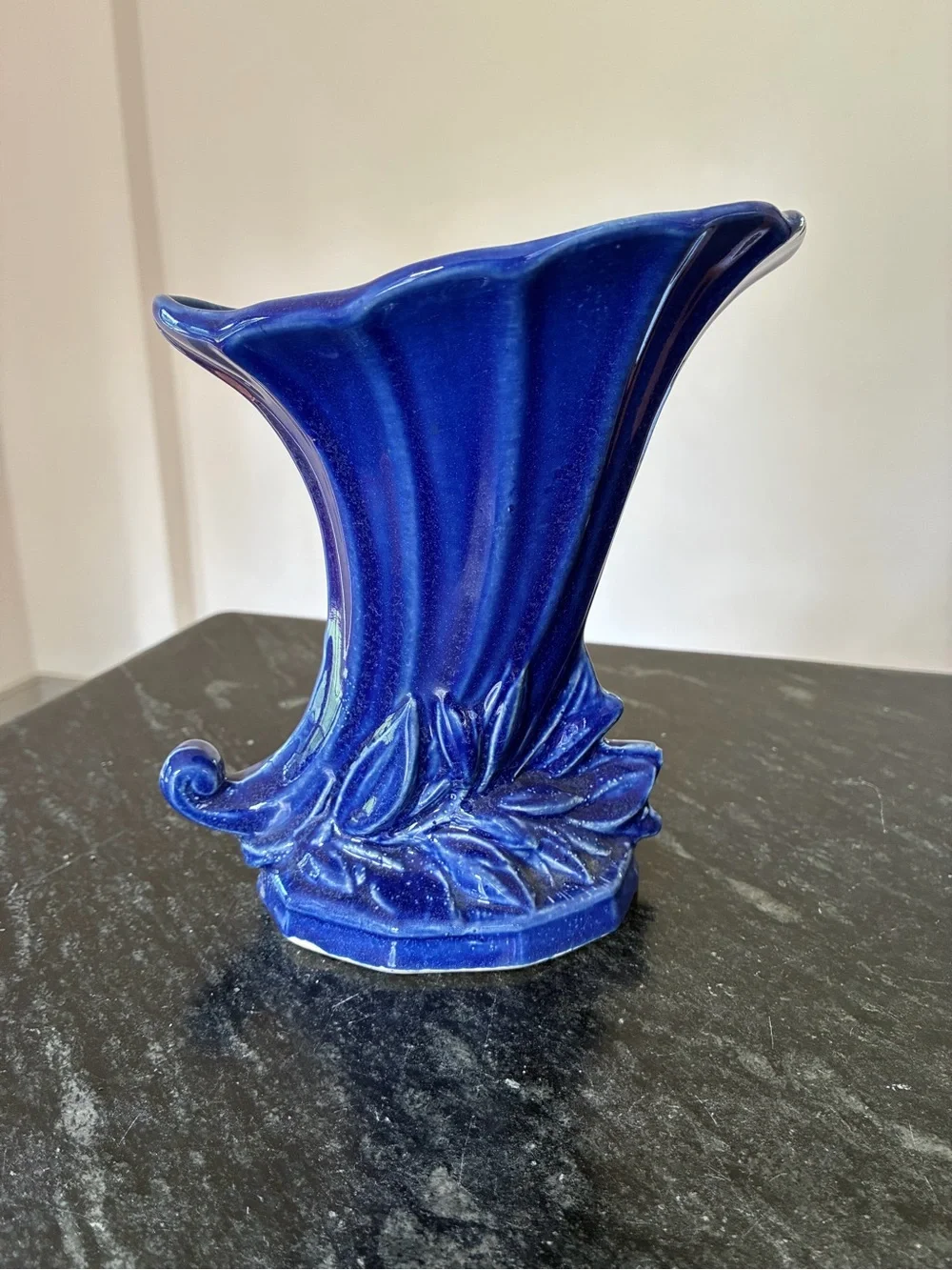 Vintage McCoy Cornucopia Magnolia Vase Cobalt Blue